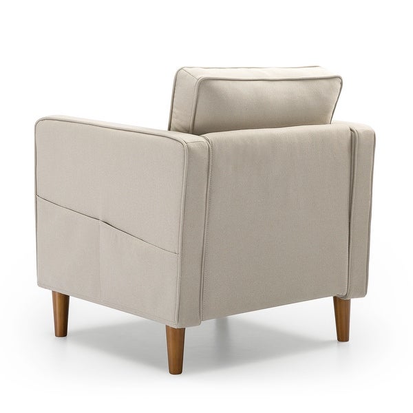 Hana Modern Linen Fabric Armchair with Armrest Pockets in Sand Grey