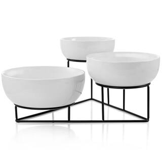 GIBSON ELITE 4-Piece White Bowl Set with Metal Rack 985116894M