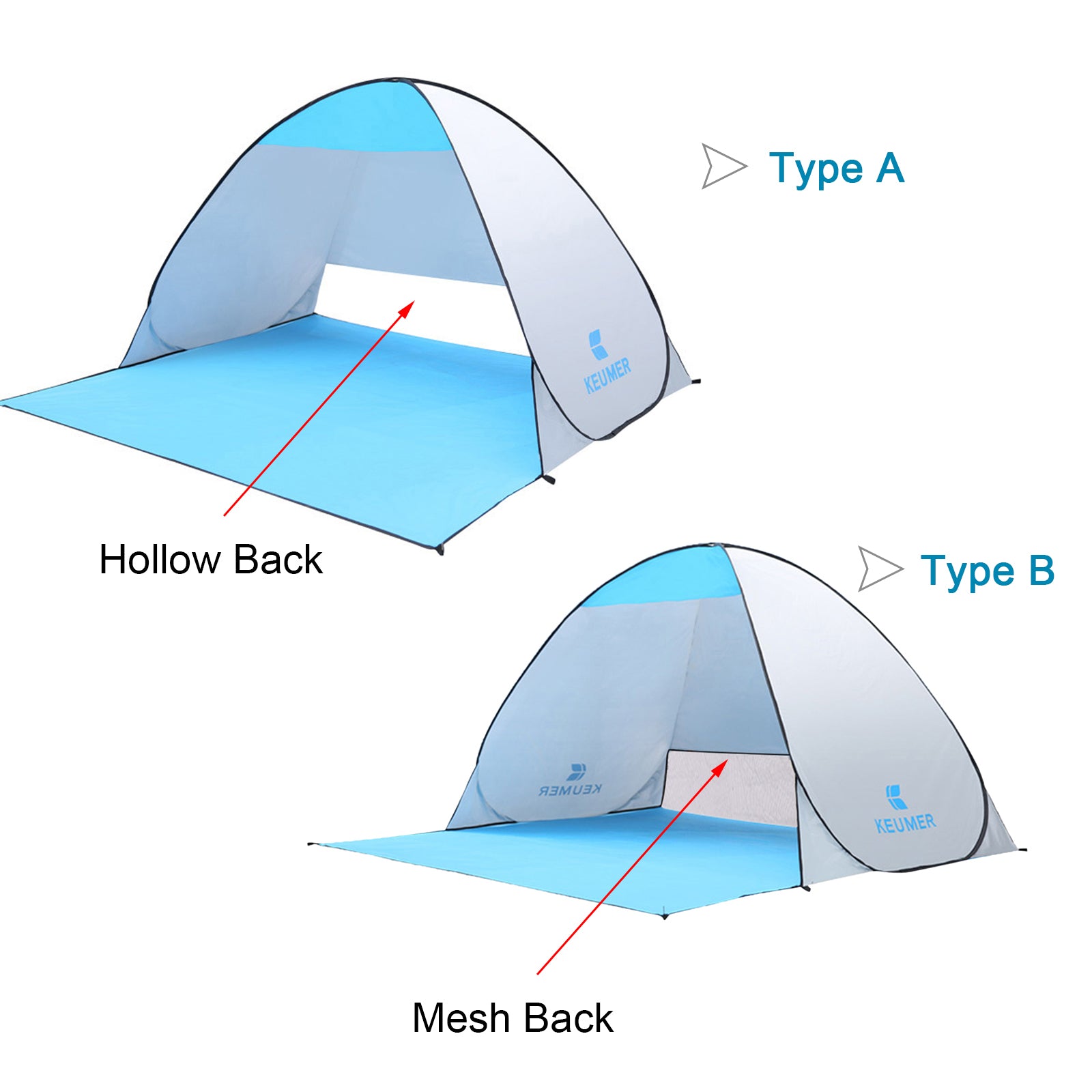 KEUMER 70.9x59x43.3 Inch Automatic Instant Pop-up Beach Tent Sun Shelter Cabana for Camping Fishing Hiking Picnic