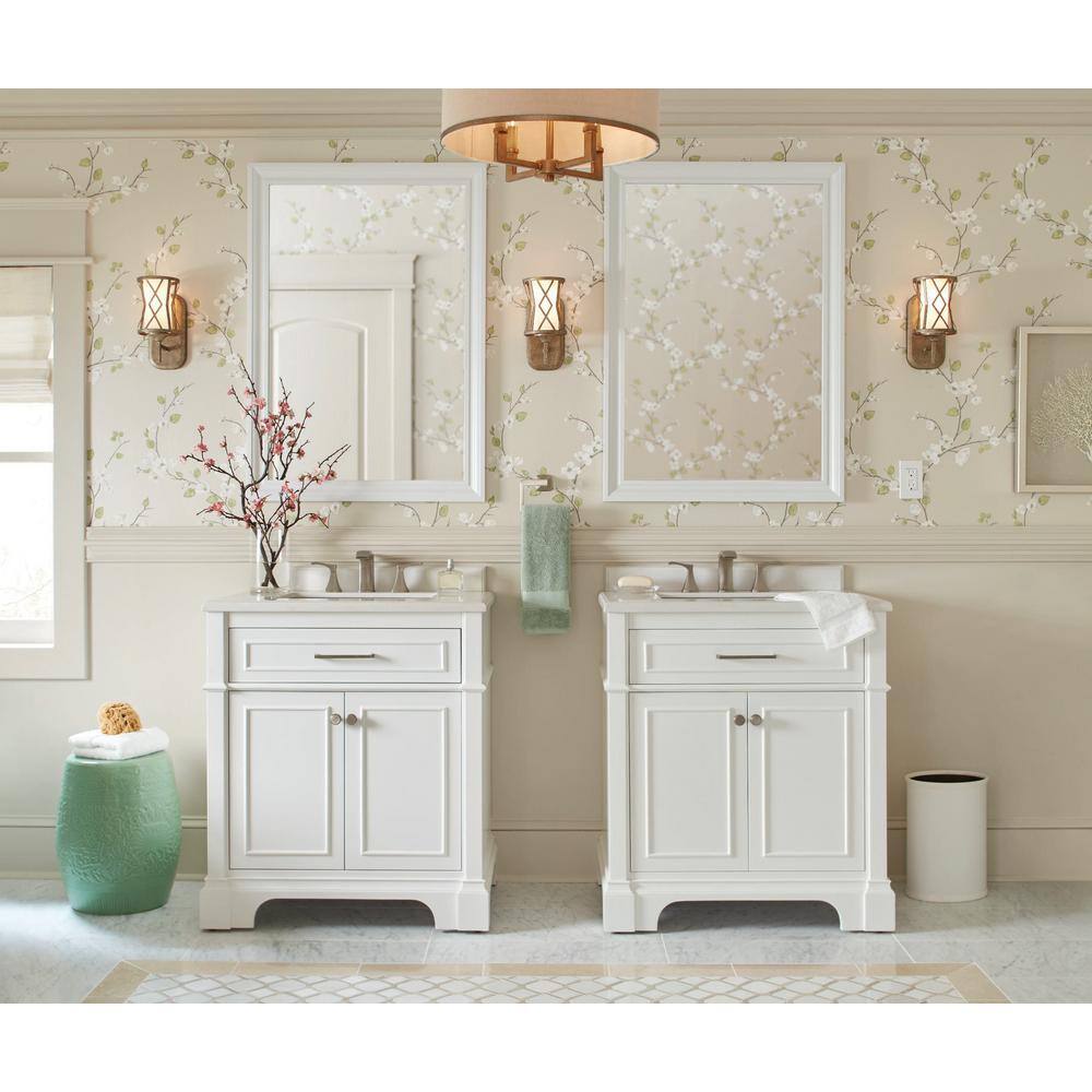 Home Decorators Collection Melpark 30 in. W x 22 in. D x 34.5 in. H Bath Vanity in White with White Cultured Marble Top Melpark 30W