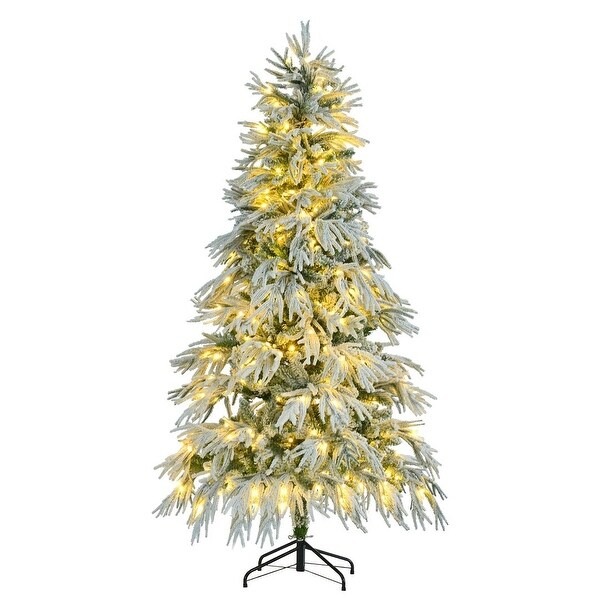 4FT/6FT/7.5FT PreLit Spruce Snow Flocked Christmas Tree Set with 8 LED Flashing Modes