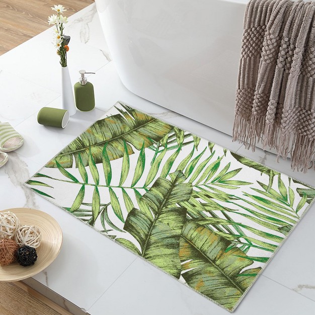 Area Rug Palm Tree Leaf Washable Area Rug Non Slip Low Profile Green