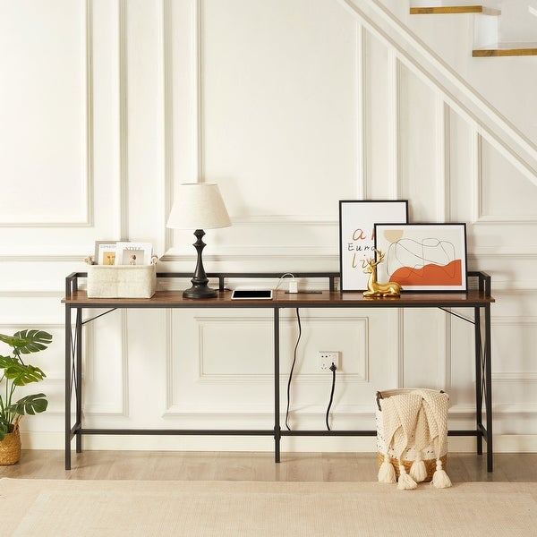 Console Table with 2 Outlet and 2 USB Ports，Entryway Table Narrow Charging Station Sofa Table