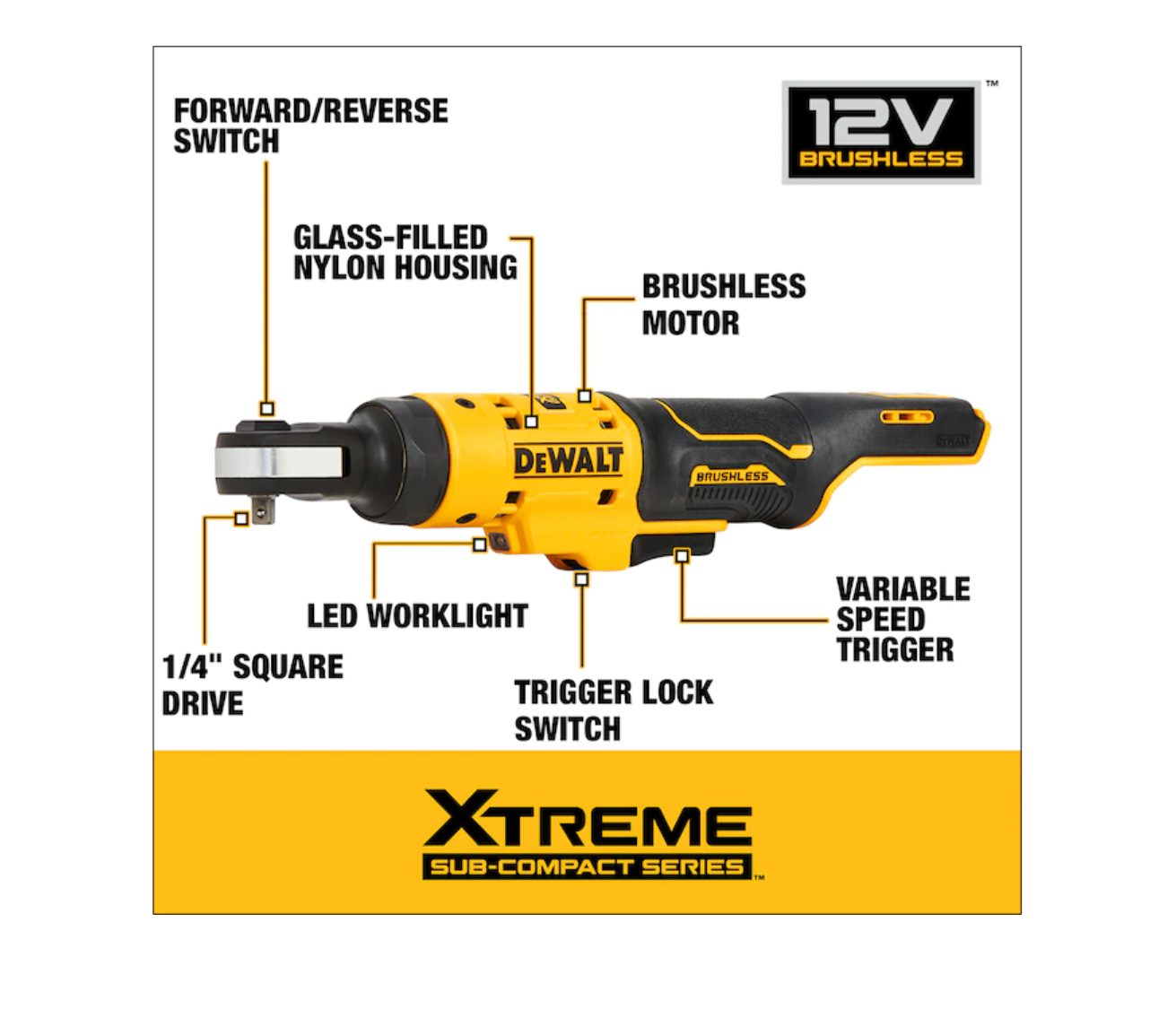 DEWALT DCF504B XTREME Variable Speed Brushless 1/4-in Drive Cordless Ratchet Wrench