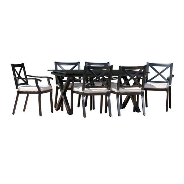 Exuma 7pc Cast Aluminum Dining Set Black Christopher Knight Home