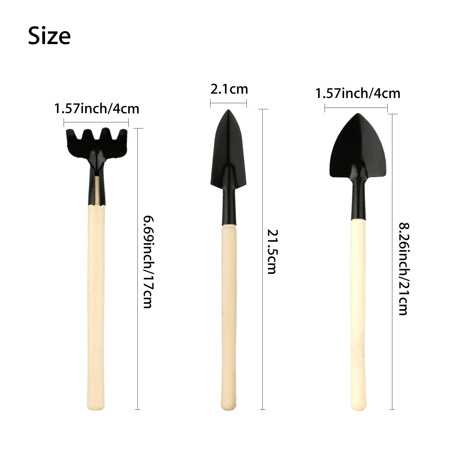 Garden Tool Set, TSV 3pcs Heavy Duty Gardening Kit with Iron Hand Shovel, Rake and Spade, Indoor Mini Hand Gardening Tool Set, Bonsai Starter Kit for Planter Miniature Fairy Planting Care