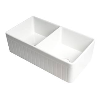 ALFI BRAND White Fireclay 33 in. Double Bowl Farmhouse Apron Kitchen Sink ABF3318D-W