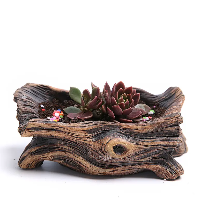 Creative Flowerpot Cement Tree Root Carving Mini Pastoral Flowerpot Succulents Basin Reusable Flower Planter Stump Flower Pot