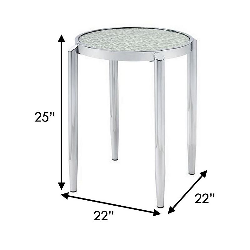 End Table with Tubular Rounded Legs and Frosted Glass Top， Silver