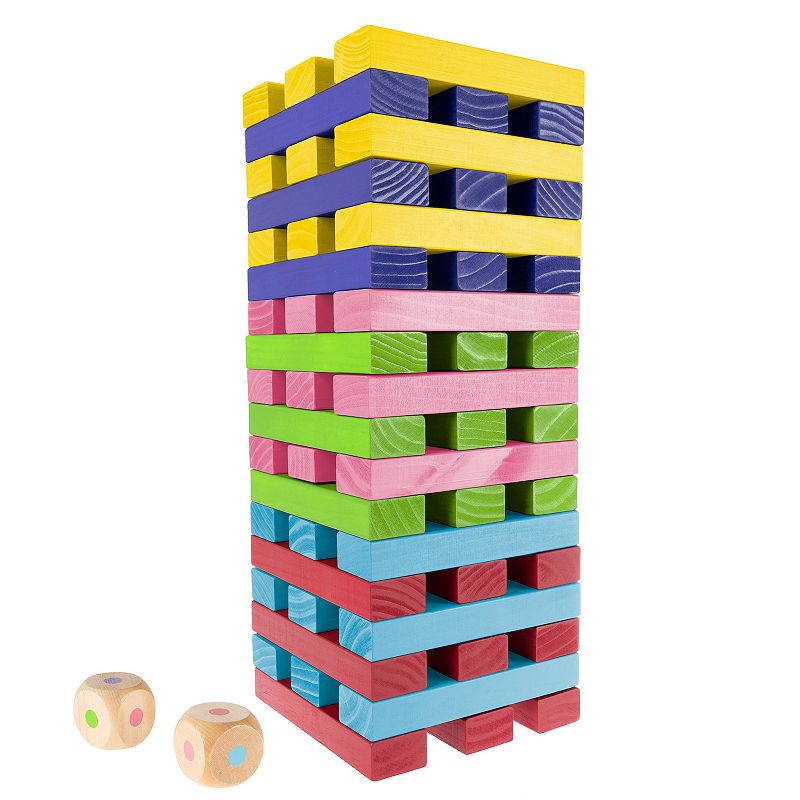 Hey! Play! Multicolor Giant Wooden Stacking Game with Dice