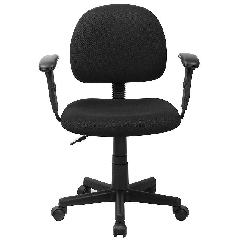 Emma and Oliver Low Back Black Fabric Swivel Task Office Chair with Adjustable Arms