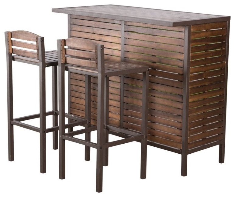 Noble House Milos Acacia Wood Bar Set in Dark Brown   Transitional   Outdoor Pub And Bistro Sets   by Homesquare  Houzz