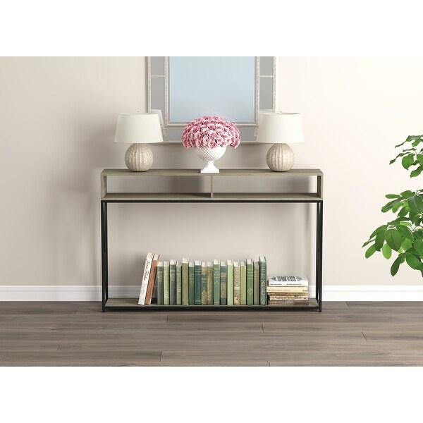 Console Table 47.25L Dark Taupe 2 Open Shelves Black Metal - 47' x 9' x 30' - 47' x 9' x 30'