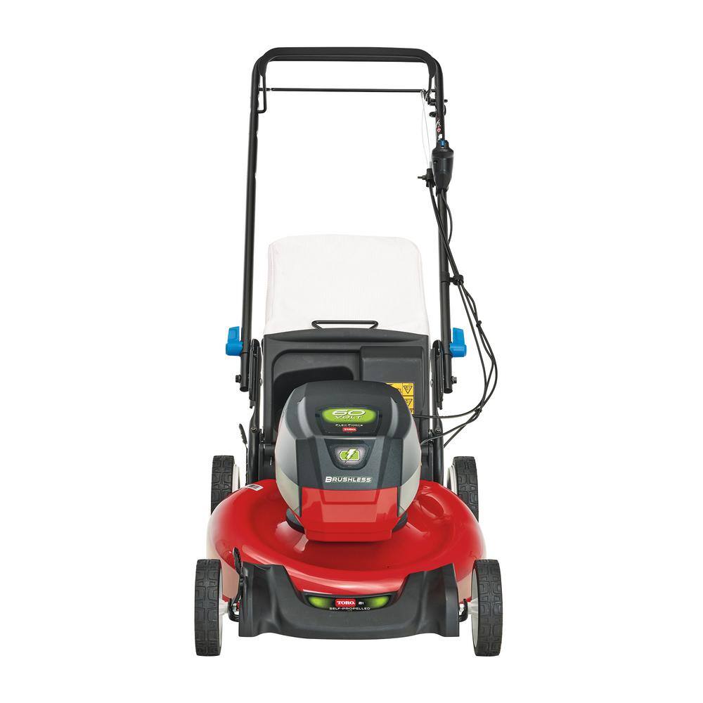 Toro 21 in. Recycler SmartStow 60-Volt Lithium-Ion Brushless Cordless Battery Walk Behind Mower RWD 5.0 Ah w BatteryCharger 21357