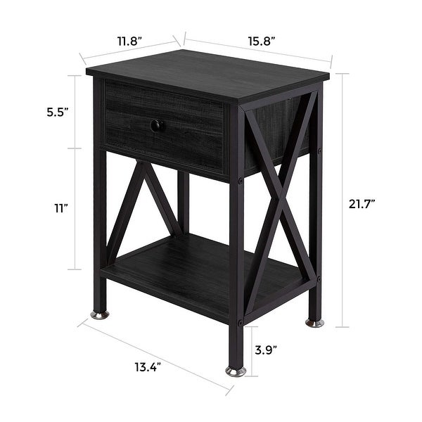 Nightstand with Drawer and Open Storage Shelves with X Shape Frame