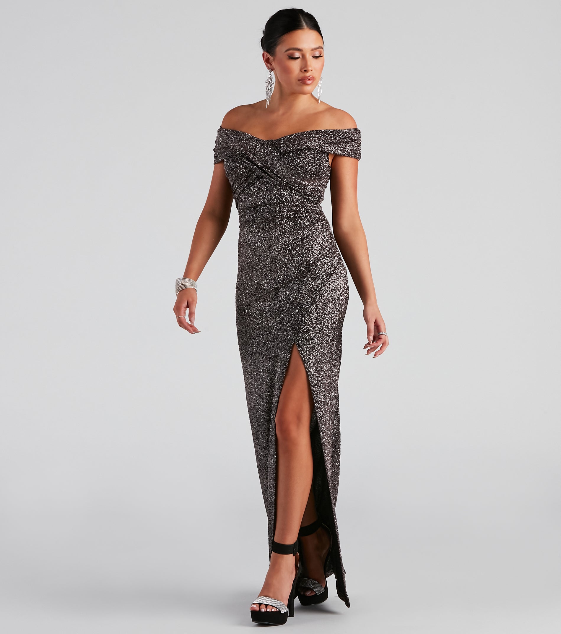 Bebe Formal Glitter Wrap Dress