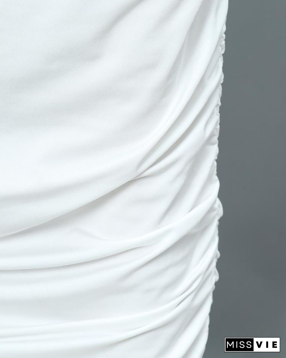 One Shoulder Ruched Design Bodycon Dress White Dresses