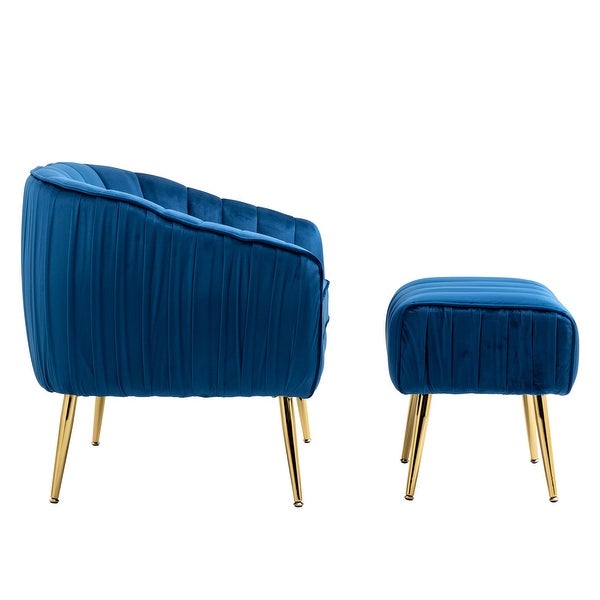 Modern Tufted Barrel Chair Ottoman Set for Living Room， Bedroom