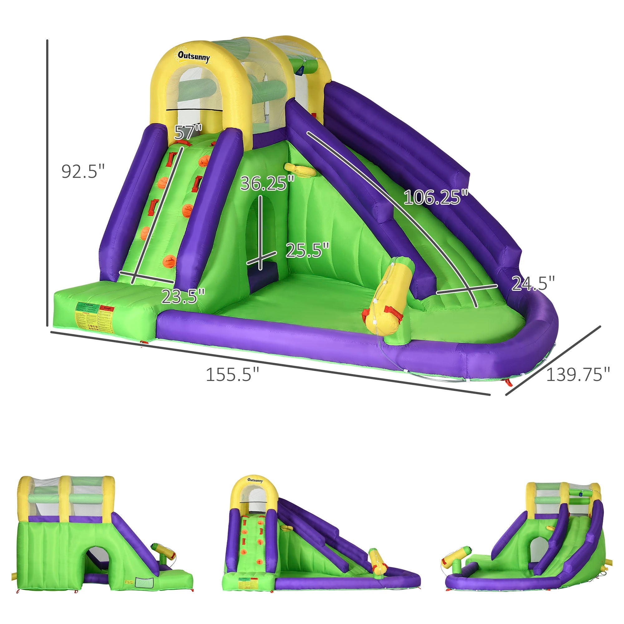 Outsunny 5-in-1 Inflatable Water Slide, Kids Castle Bounce House with Slide, Basket, Pool, Water Cannon, Climbing Wall Includes Carry Bag, Repair Patches, 680W Air Blower