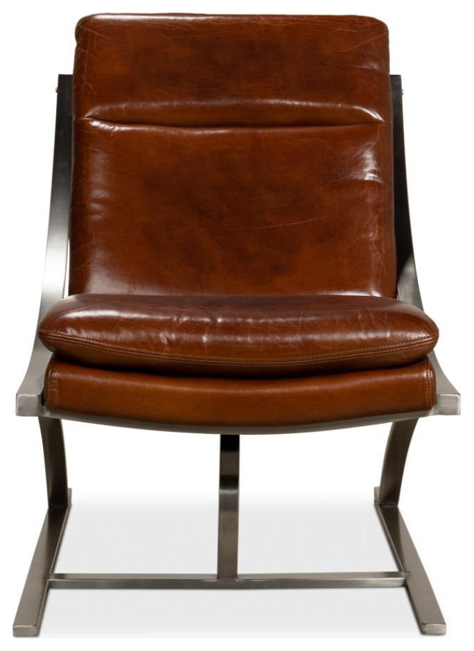 Mc Queen Slipper Chair Brown Leather Mid Century Modern   Contemporary   Armchairs And Accent Chairs   by Sideboards and Things  Houzz