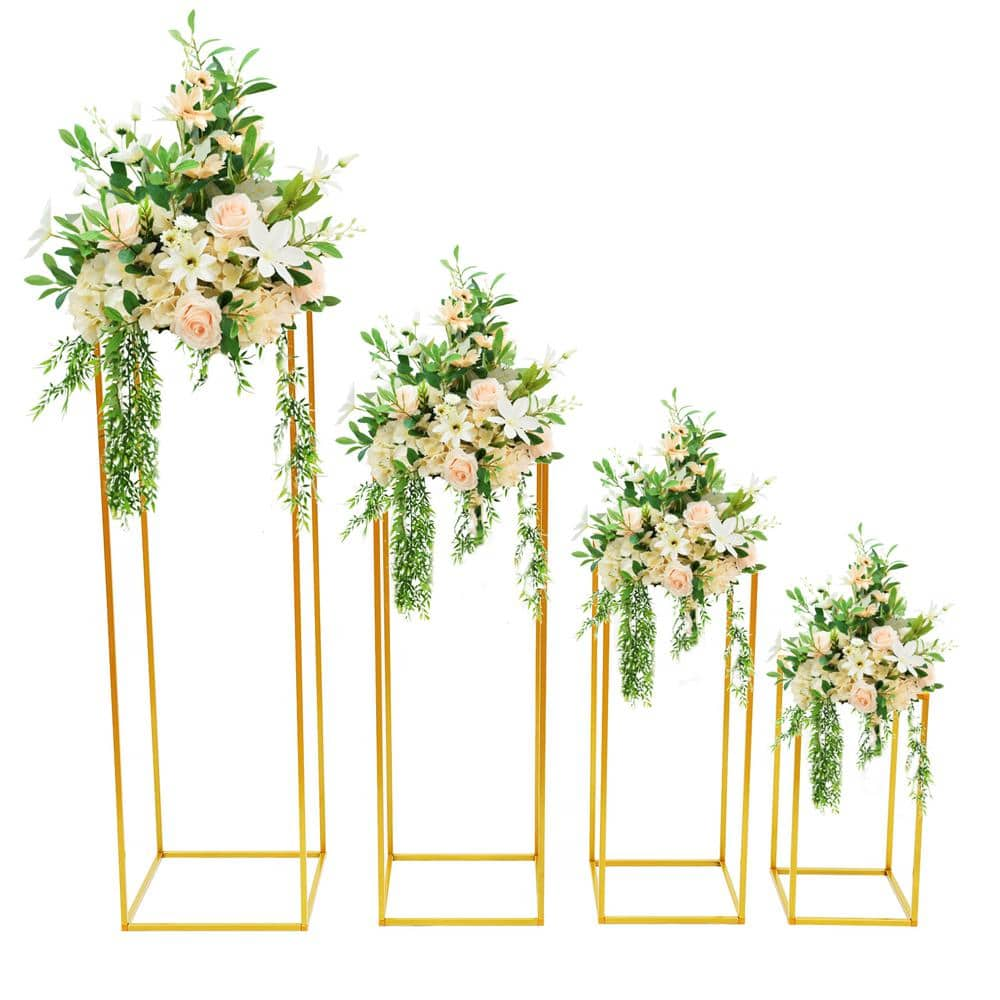 YIYIBYUS Indoor/Outdoor Gold Metal Column Stand Plant Flower Display Stand Different Sizes (Set of 4) OT-ZJGJ-3721-1