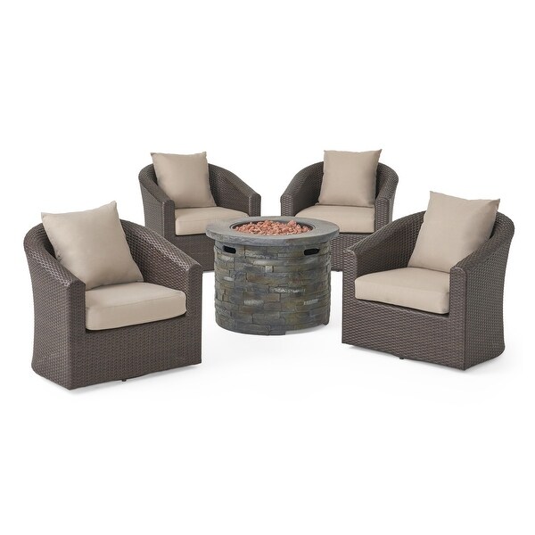 Glenwood Outdoor 5piece Wicker Aluminum Fire Pit Swivel Chat Set with Cushion by Christopher Knight Home