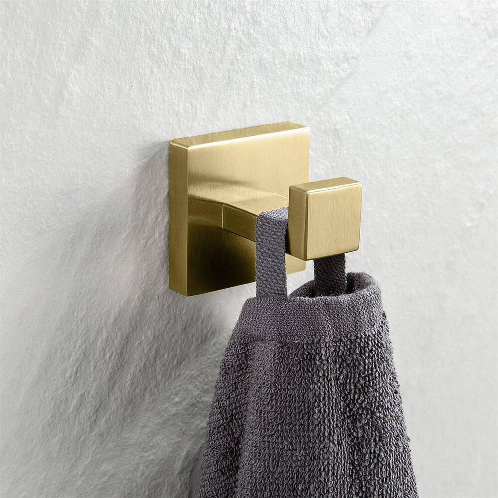 Dracelo Wall Mounted Square Bathroom Towel Hook Robe Hook in Brushed Gold J-Hook(2-Pack) B09338X5C3