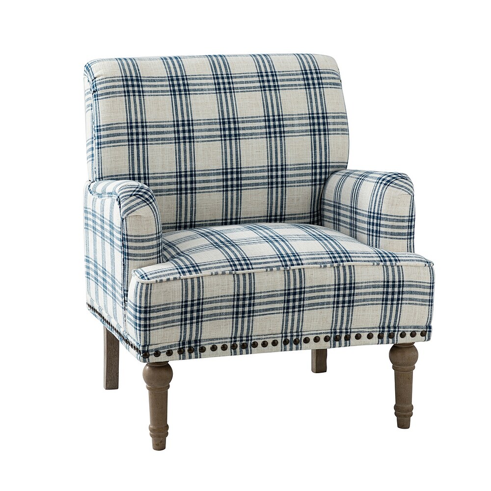 Geltrude Farmhouse Vintage Plaid Accent Armchair with Nailhead Trim by HULALA HOME