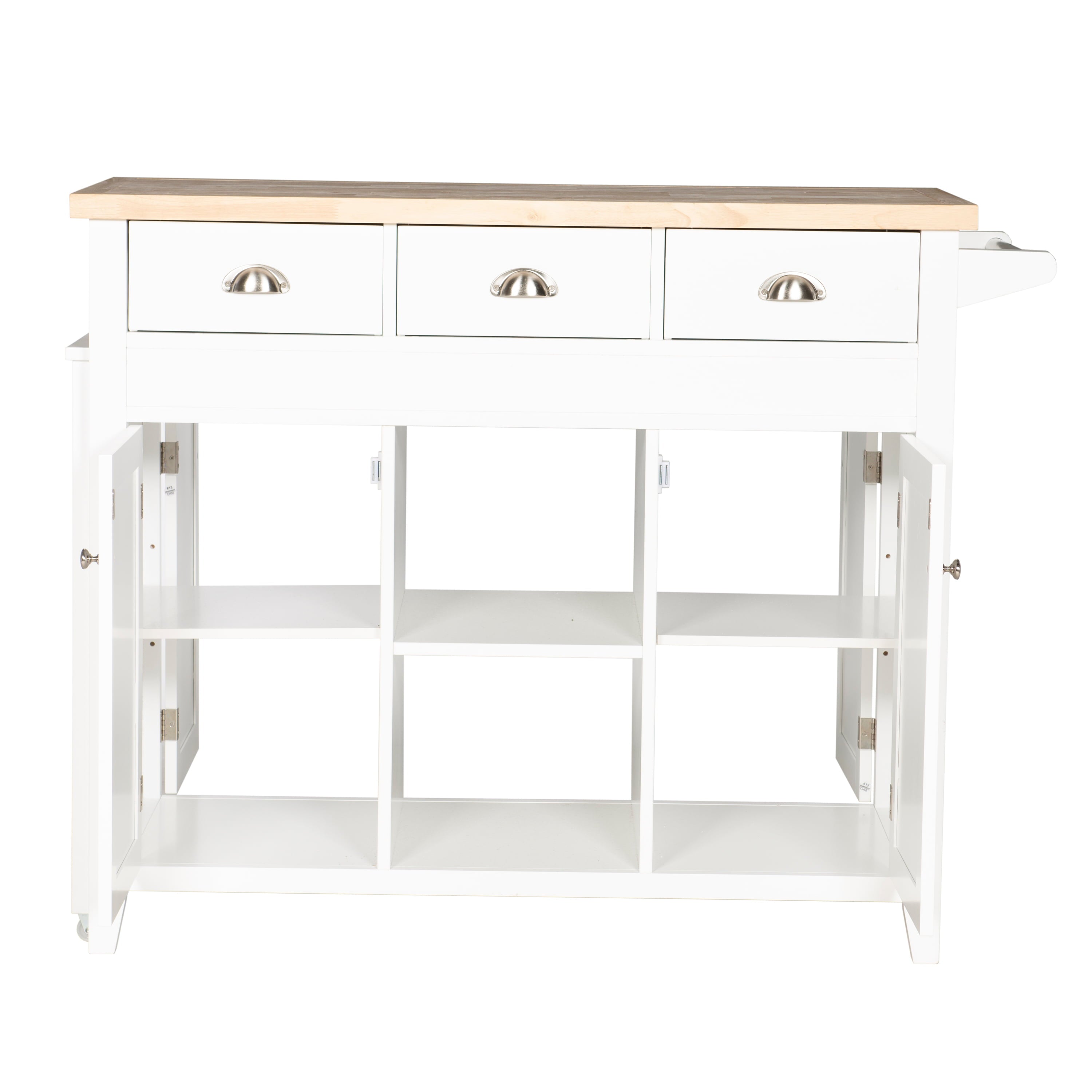 Linon Statum 3-Drawer Expandable Kitchen Cart with Open Shelves， White Finish