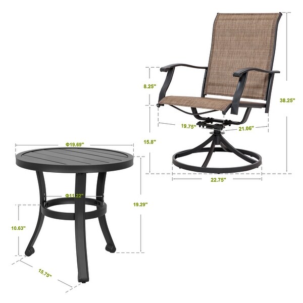 Nuu Garden Outdoor 3Piece Bistro Set，Textilene，PowderCoated Iron Frame