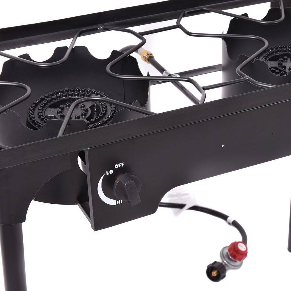 Costway 150000-BTU Cast Iron Double Burner Gas Propane Cooker Outdoor Camping Picnic Stove Stand BBQ Grill OP3078