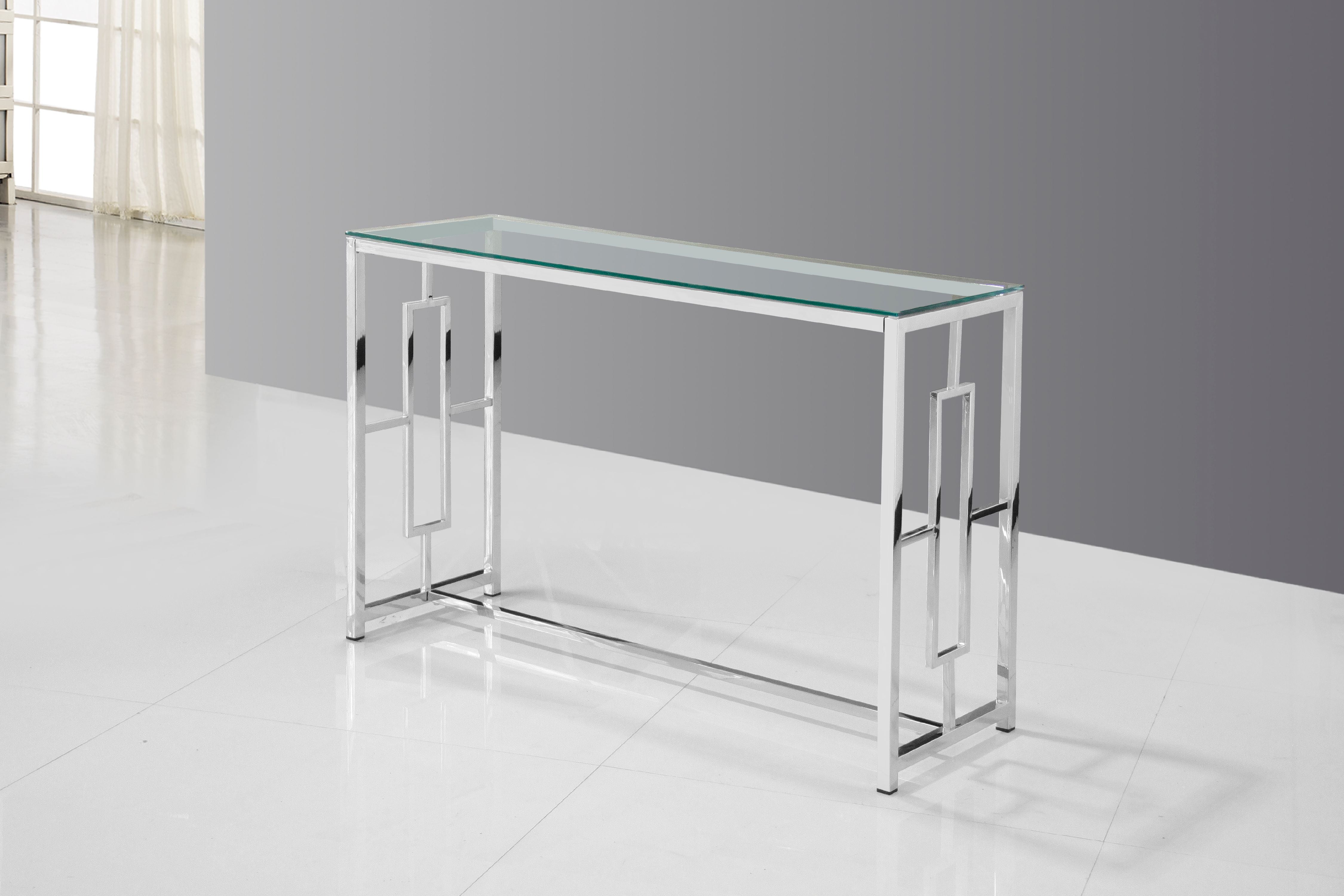 Best Master Furniture E22 Glass Top with Stainless Steel Frame Sofa Table