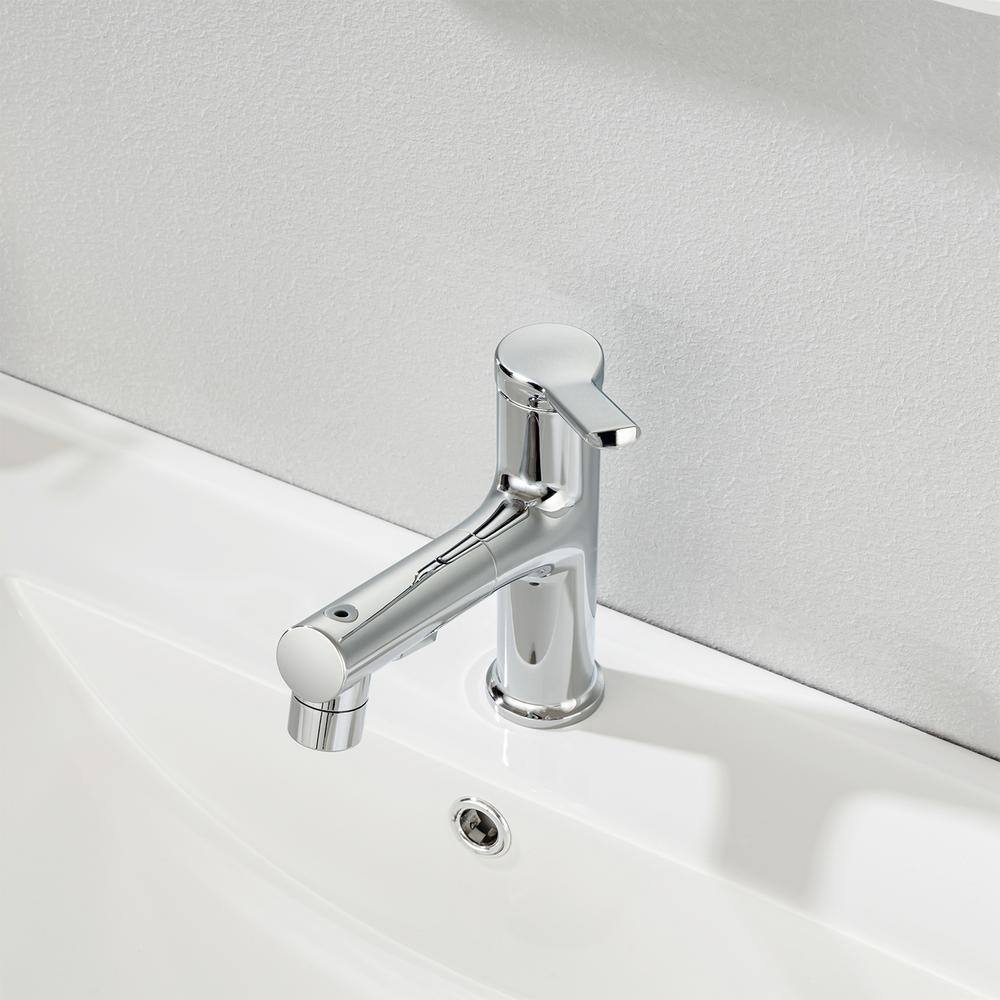 GIVING TREE Single Handle Single Hole Deck Mount Bathroom Faucet with Pull Out Sprayer in Chrome HDYN-ZG0050