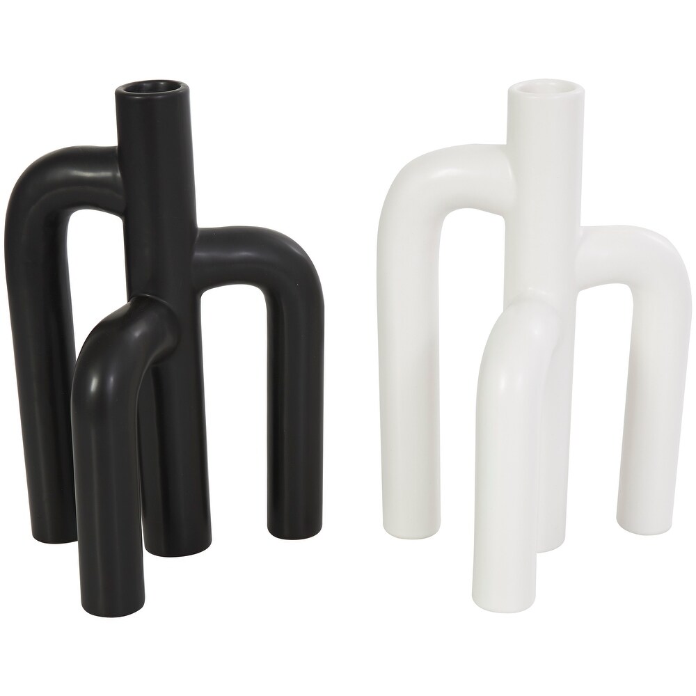 Black Ceramic 3 Arch Abstract Vase (Set of 2)