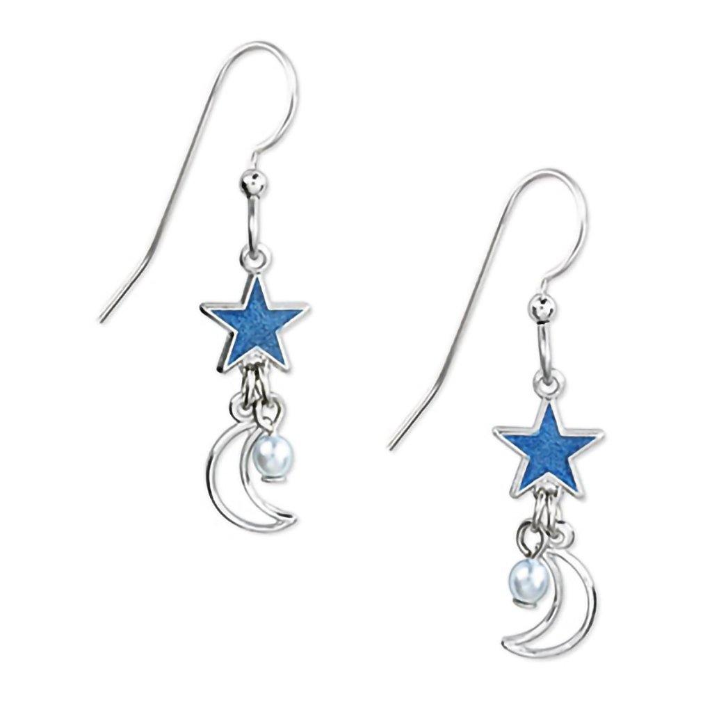 Silver Forest Earrings - Star/Moon Dangle Earrings