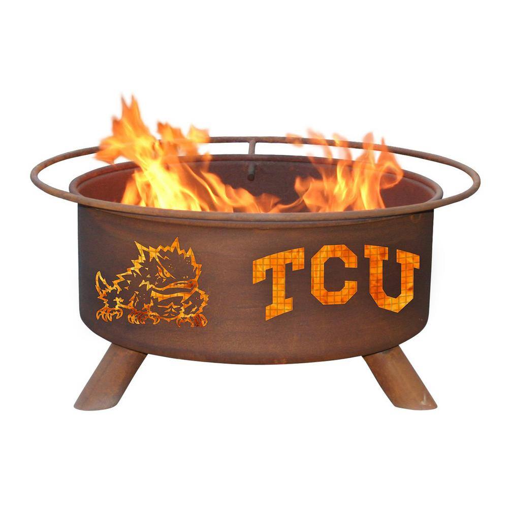 TCU 29 in. x 18 in. Round Steel Wood Burning Rust Fire Pit with Grill Poker Spark Screen and Cover F428