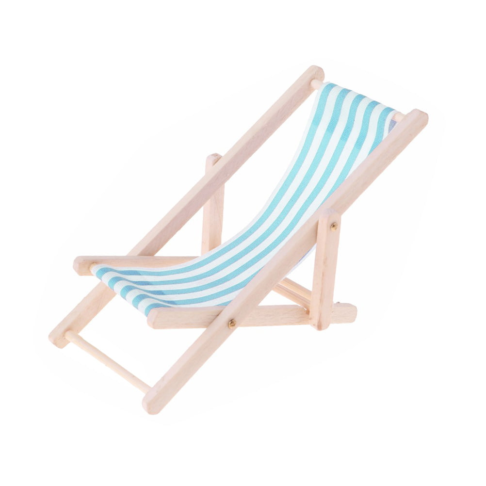 Hemoton 1Pc Beach Chair Model Mini Outdoor Ornament Stripe Recliner Miniature Play House Accessory for DIY (Sky-blue)