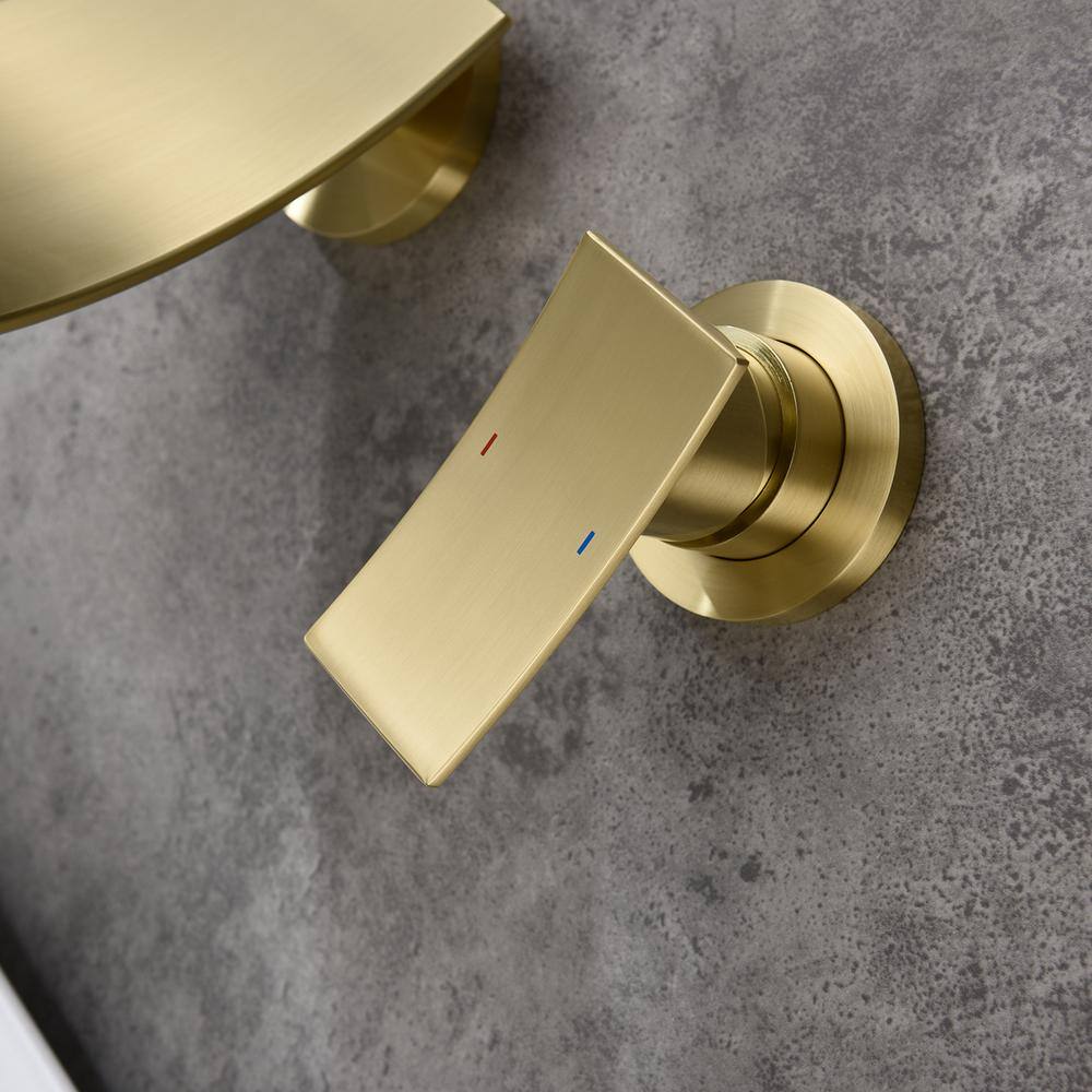 FORCLOVER Single Handle Brass Bathroom Waterfall Wall Mounted Faucet in Brushed Gold FRIMFTH13BG