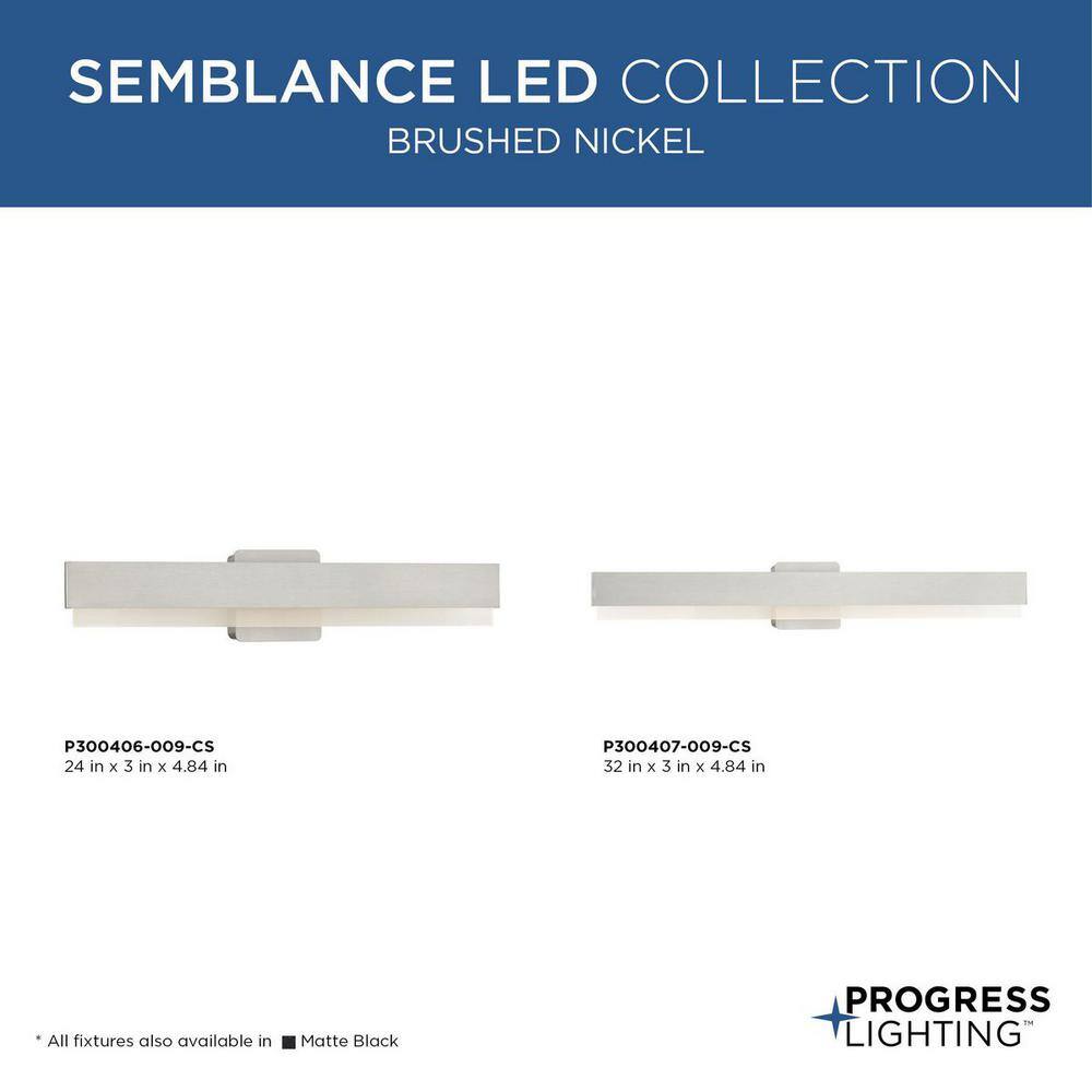 Progress Lighting Semblance Collection 24 in. Brushed Nickel Medium Modern 3CCT Integrated LED 1-Light Linear Vanity Light P300406-009-CS