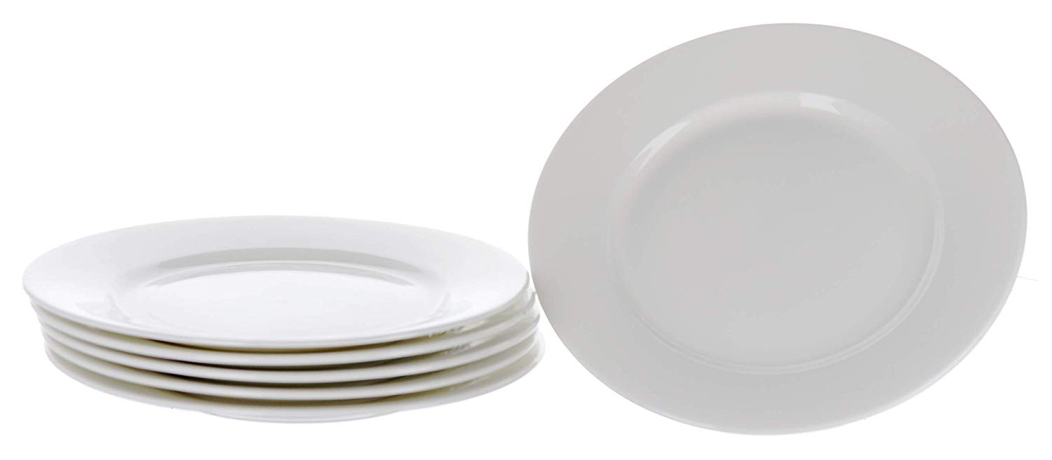 Oaklyn White Plates 8 Set of 6， Round Porcelain Salad Plates Kitchen Set， Microwave Safe