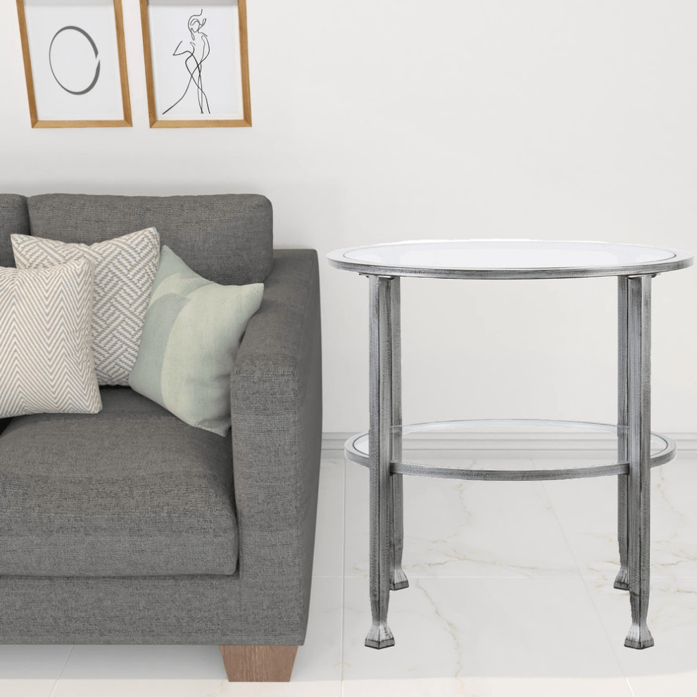 24 quotSilver Glass And Iron Round End Table   Farmhouse   Side Tables And End Tables   by HomeRoots  Houzz