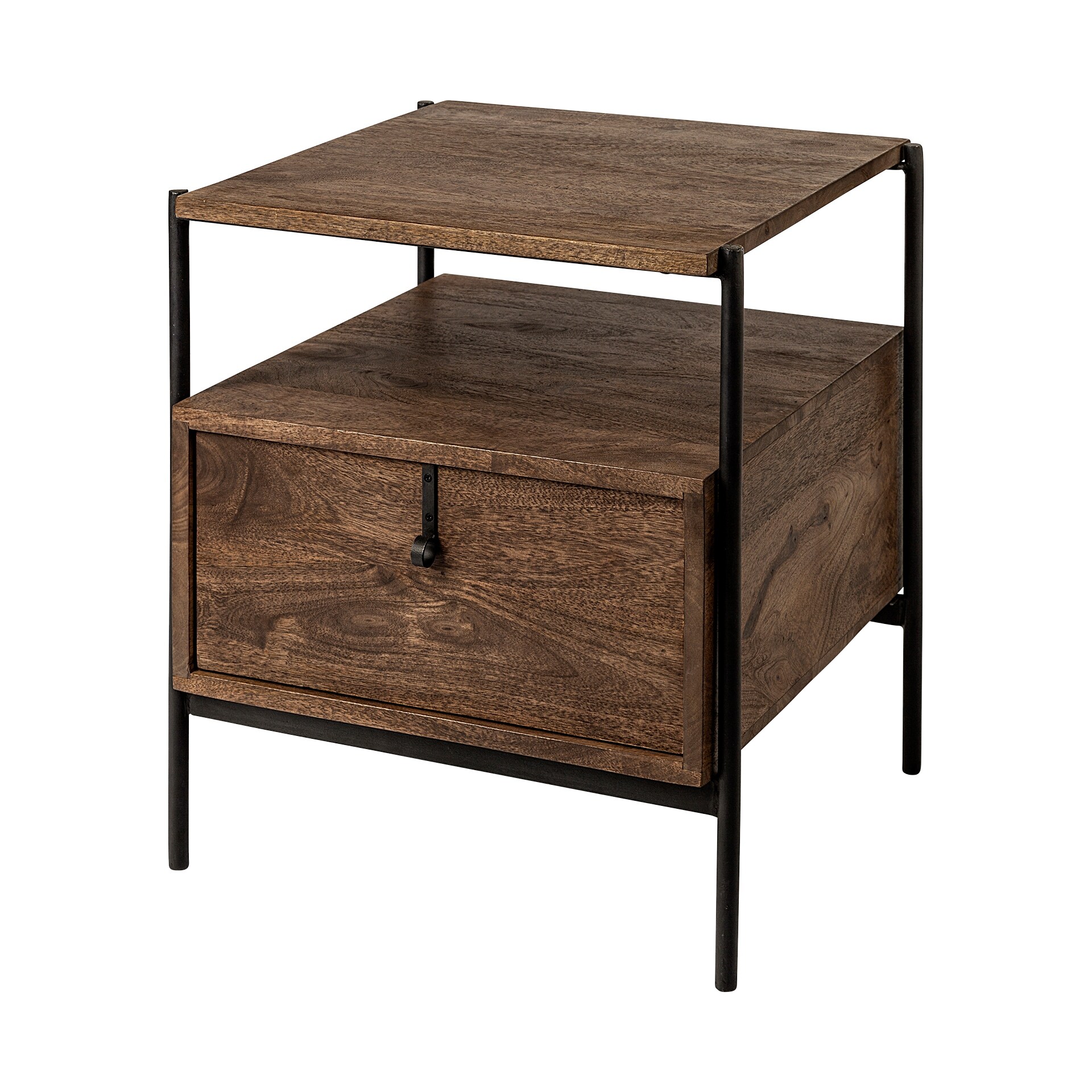 Glenn I 20L x 21W x 24H Square Dark Brown Wood and Iron Black Frame End/Side Table