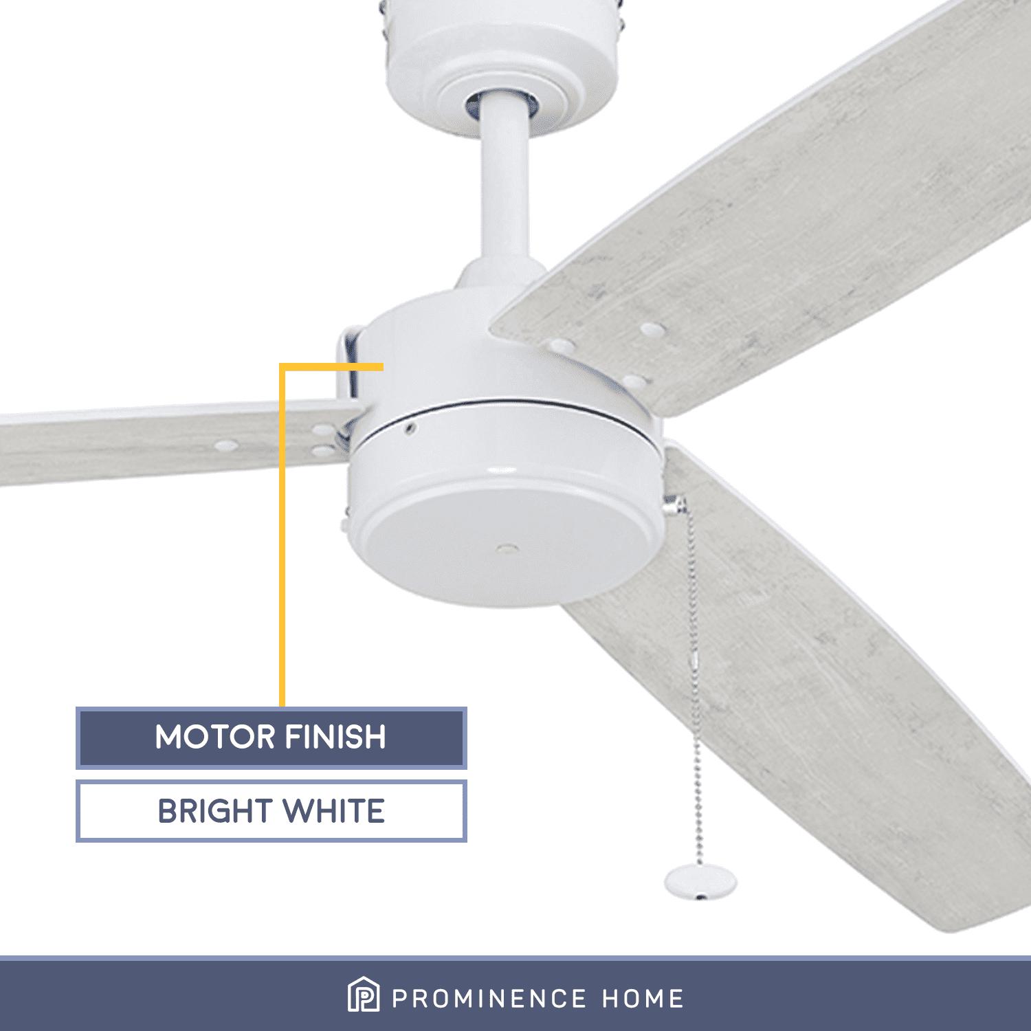 Prominence Home 52 Journal Bright White Ceiling Fan， Outdoor， Pull Chain， 3 Blades