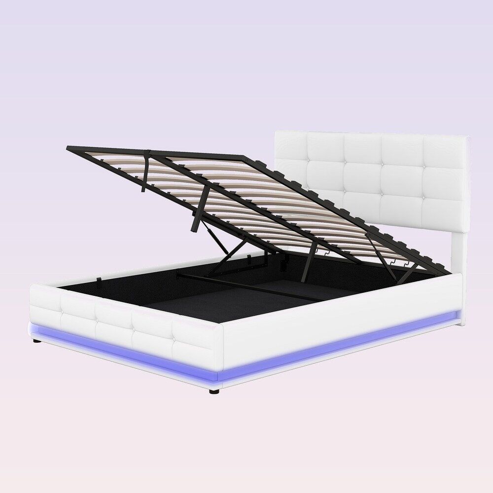 Modern Upholstered Storage Bed with LED Lights and USB charger