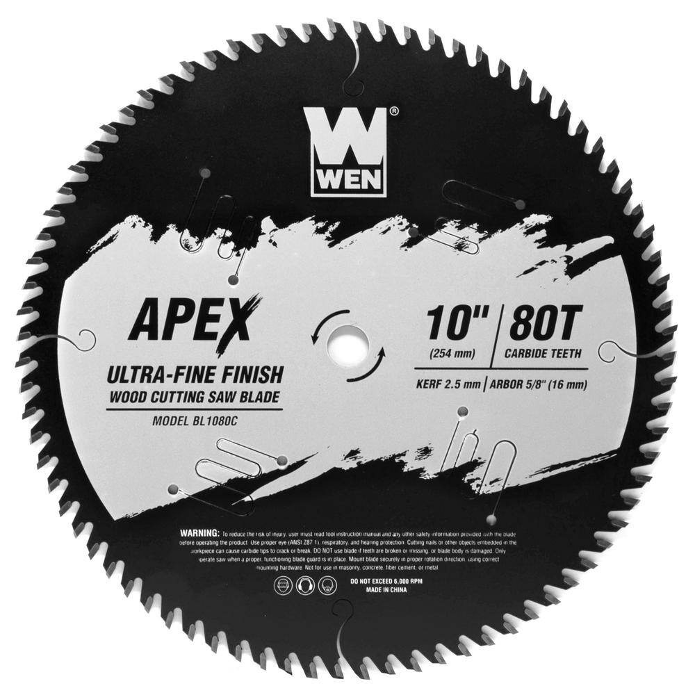 WEN Apex 10 in. 80-Tooth Carbide-Tipped Ultra-Fine-Finish Industrial-Grade Woodworking Saw Blade with Cool-Cut Coating BL1080C