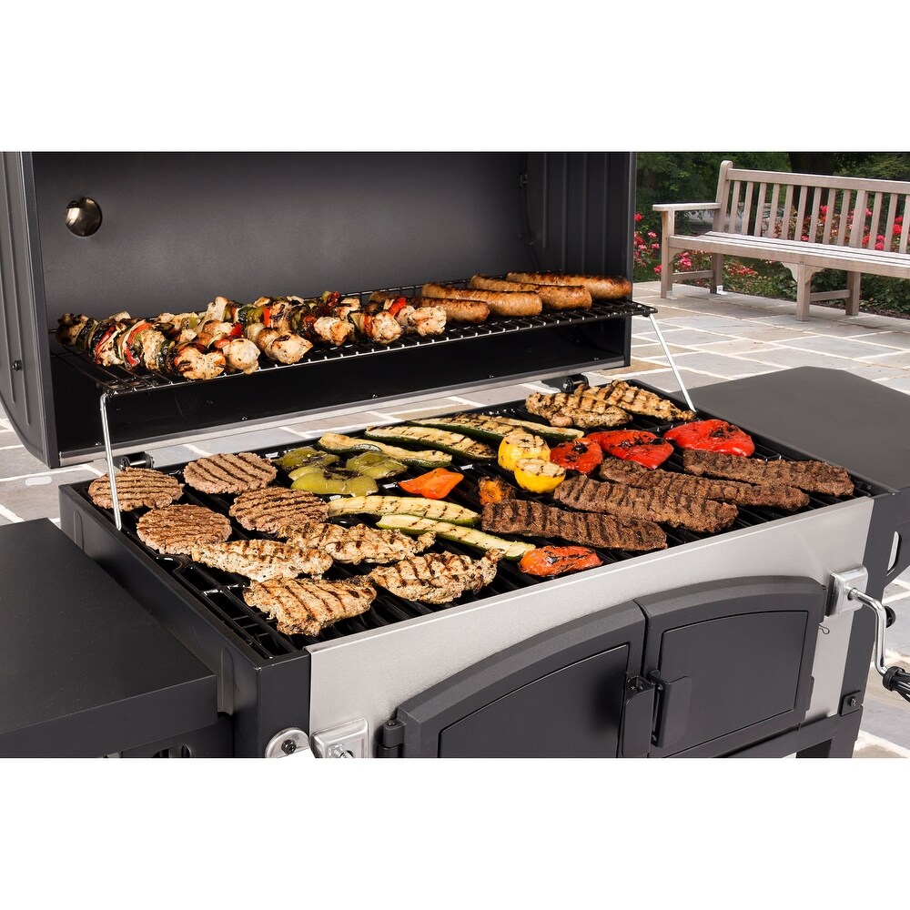 Dyna Glo Stainless Steel/Black X Large Premium Dual Chamber Charcoal Grill with Shelf