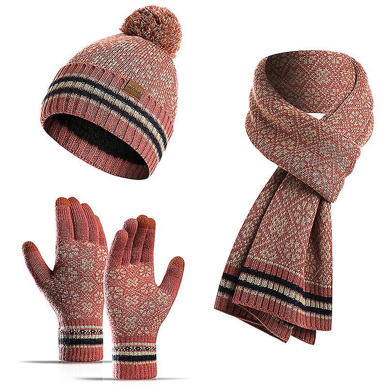 Winter Hat Scarf And Touch Screen Gloves ( Plum Red)