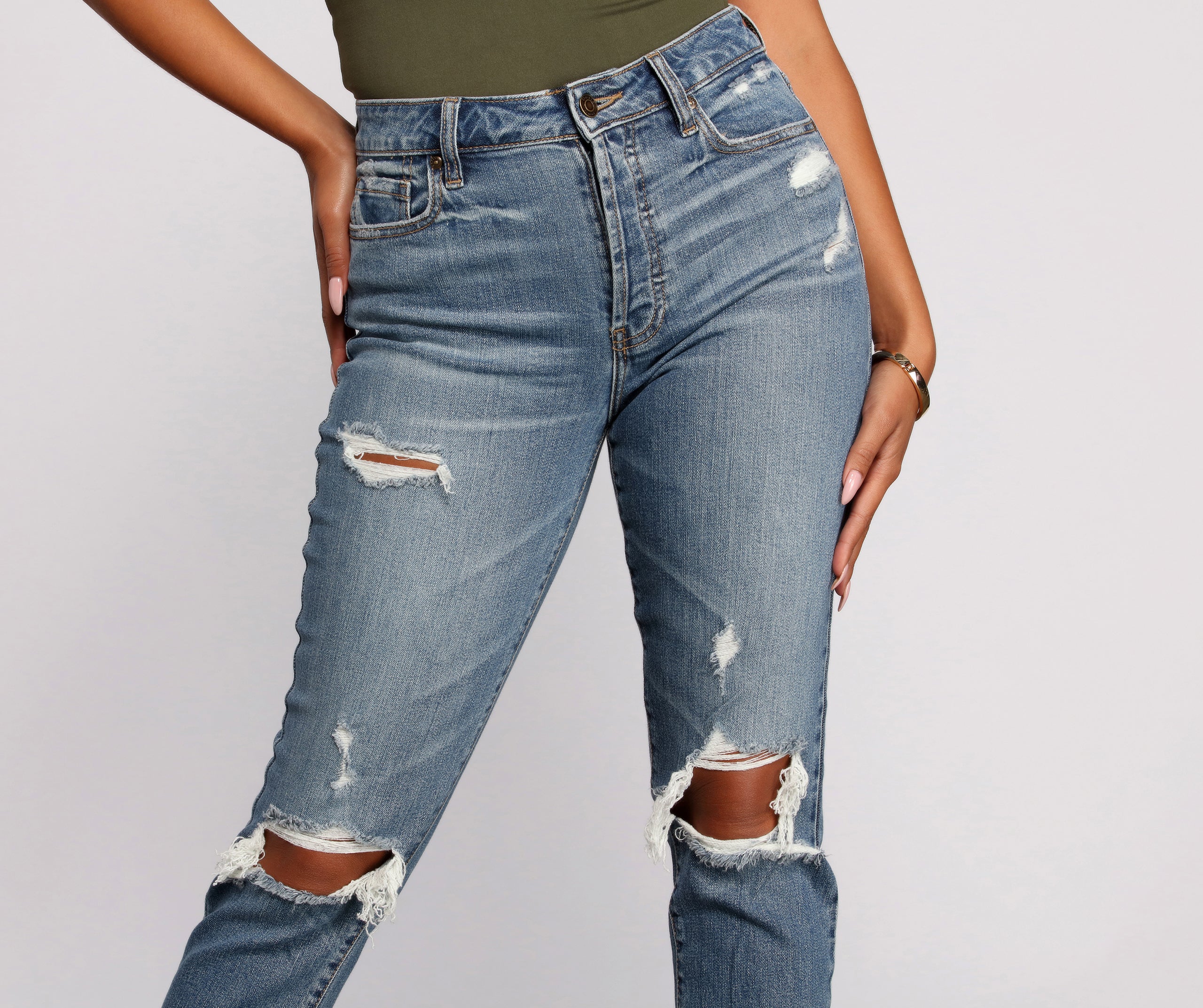 Tobi High Rise Destructed Mom Jeans