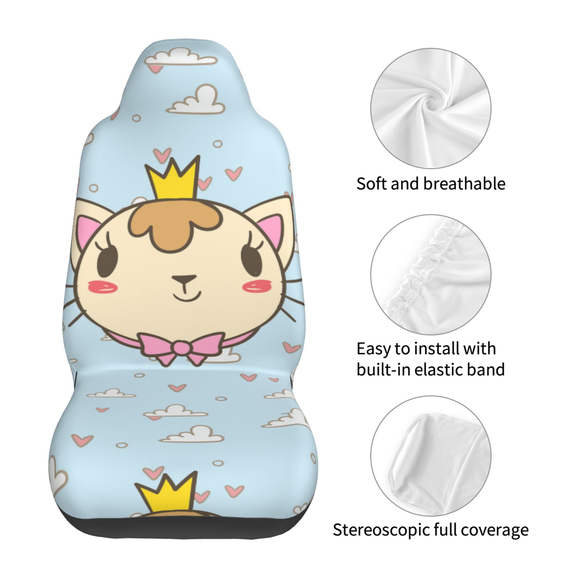 ZICANCN Car Seat Cover Cat Cloud Heart Car Front Seat Covers Protectors ， Automotive Seat Covers for Cars Trucks Suv