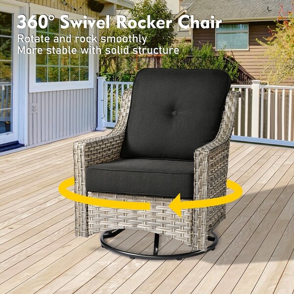 OVIOS 5 Pieces Outdoor Wicker Curved Swivel Chair Set With Ottoman